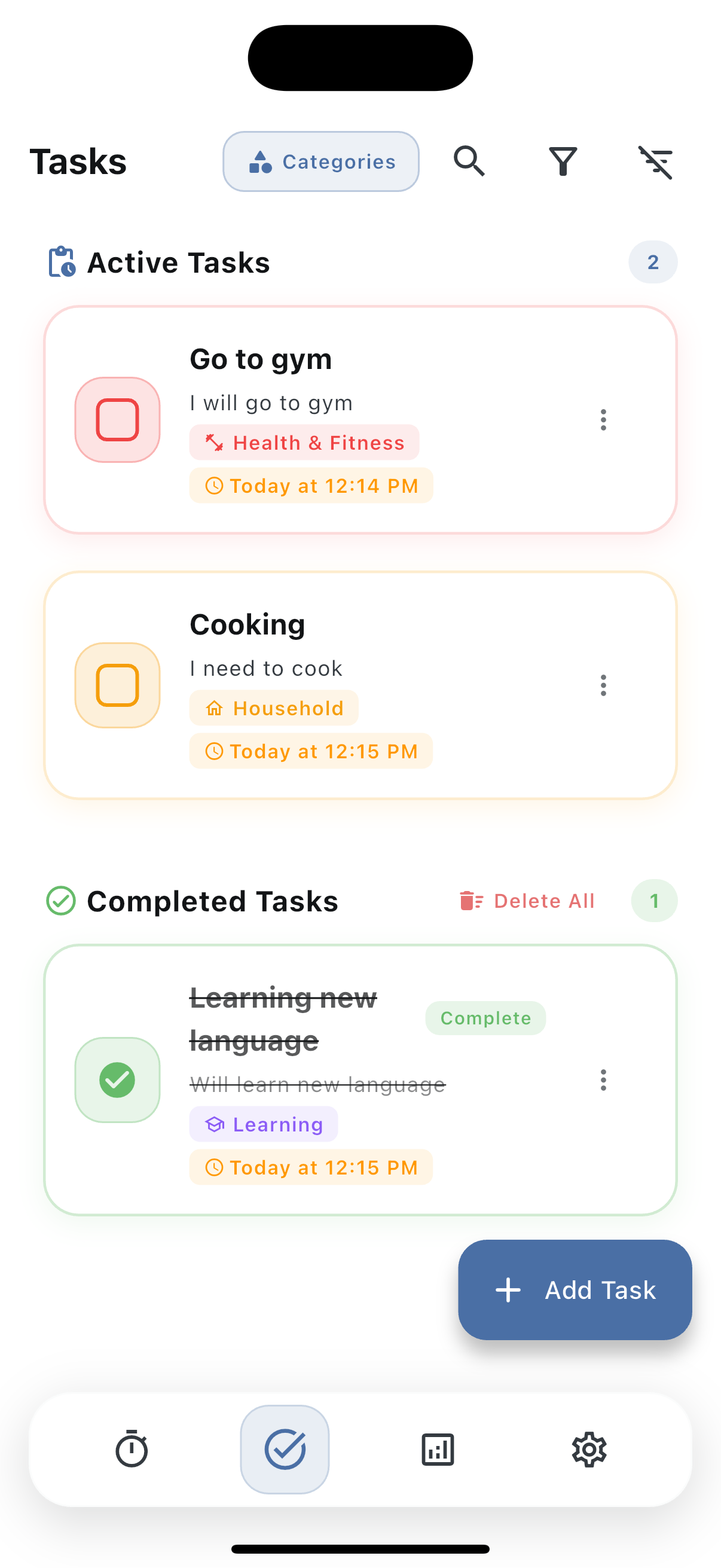 Tasks Management Screen